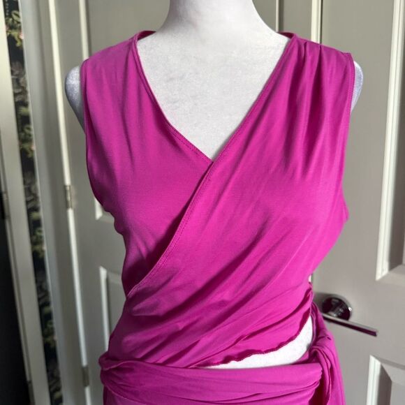 Nordstrom TOPSHOP Asymmetric Cutout Midi Dress in Bright Pink Size M - Picture 3 of 8